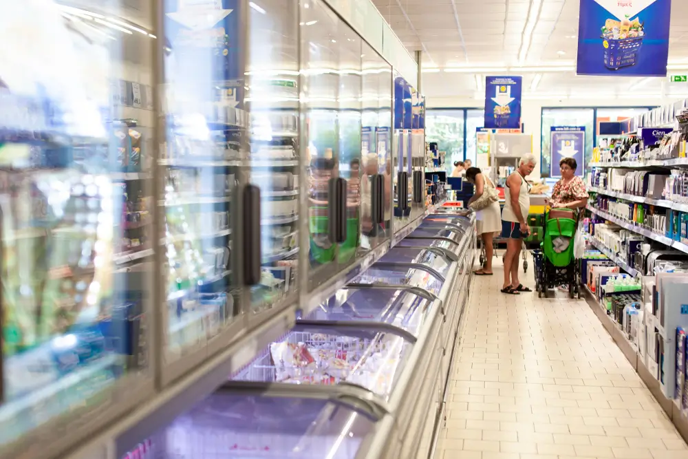 Ulička Lidl s mraziacimi boxmi