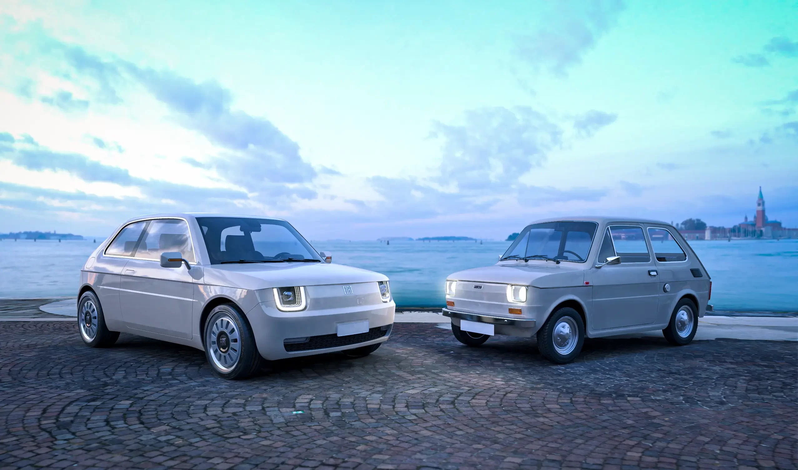 Fiat 126p stojaci vedľa svojho predchodcu