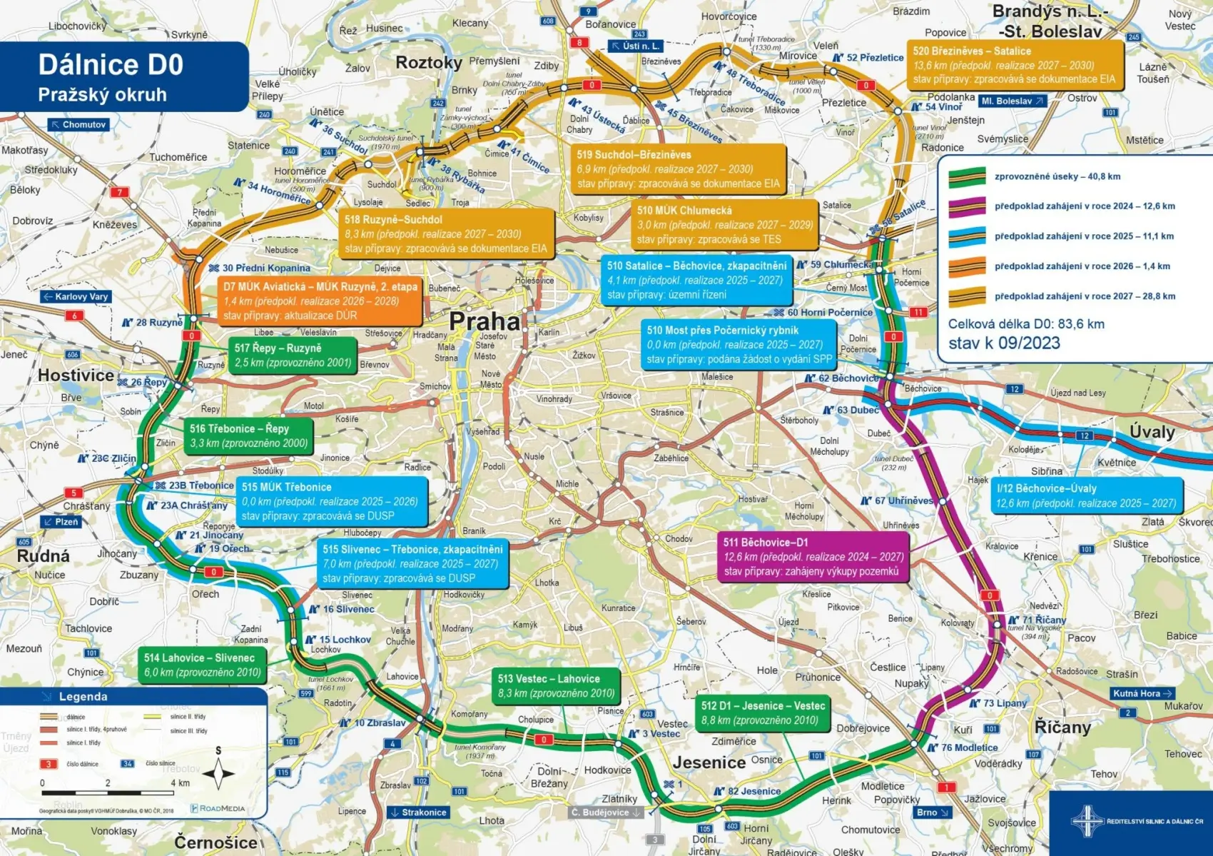 Mapa výhľadu Pražskej Ring Road.